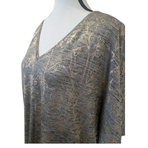 Metallic Foil Dolman Top | WHBM Gold Floral V-Neck Soft Knit Blouse M NWT - Picture 2 of 13